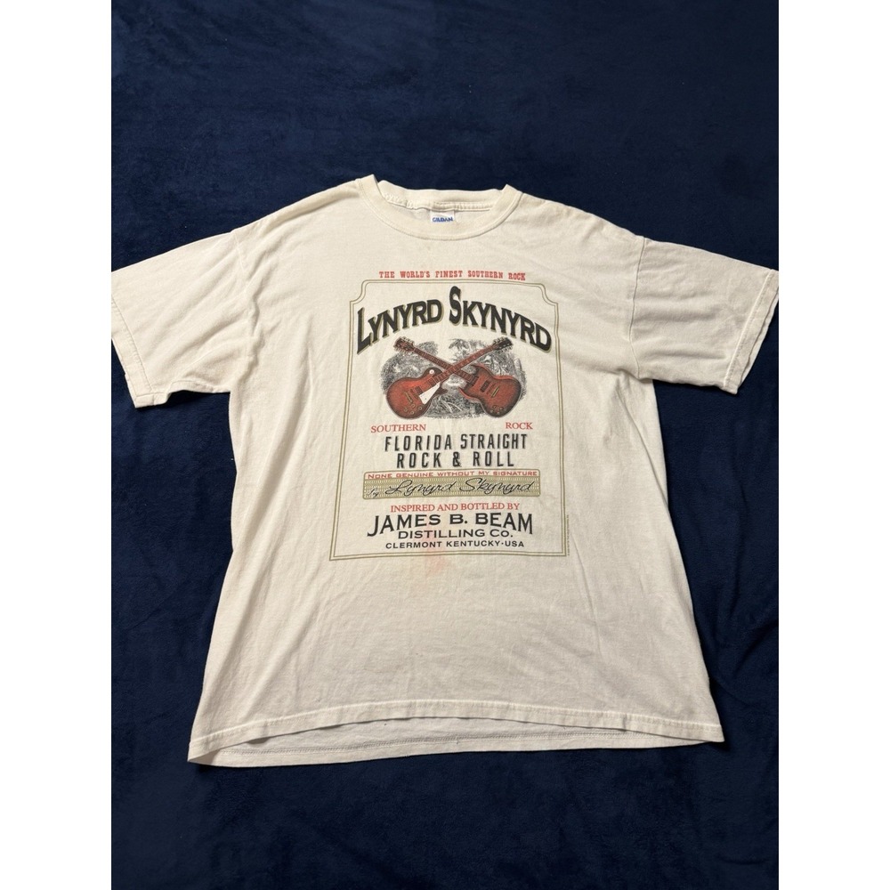 Lynyrd Skynyrd Jim Beam T-Shirt Mens L Vintage 2003 Southern Rock Band Tee White